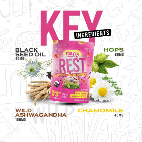 Rara Superfoods Rest Usda Organic Gummies Suplemento Natural - Imagem 2
