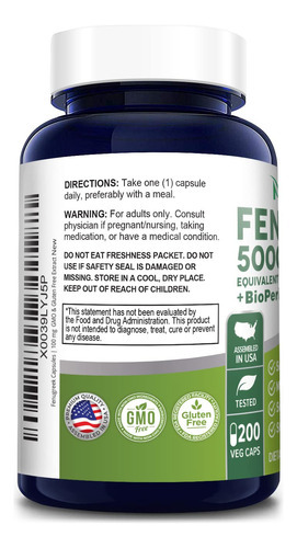 Suplemento Nusapure Fenugreek 5000 Mg 200 Cápsulas Vegetais - Imagem 3