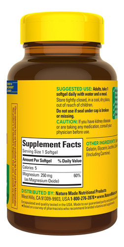 Suplemento Dietético Nature Made Magnésio 250mg 90 Cápsulas - Imagem 8