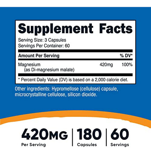 Suplemento Nutricost Malato De Magnésio 420mg 180 Cápsulas - Imagem 2