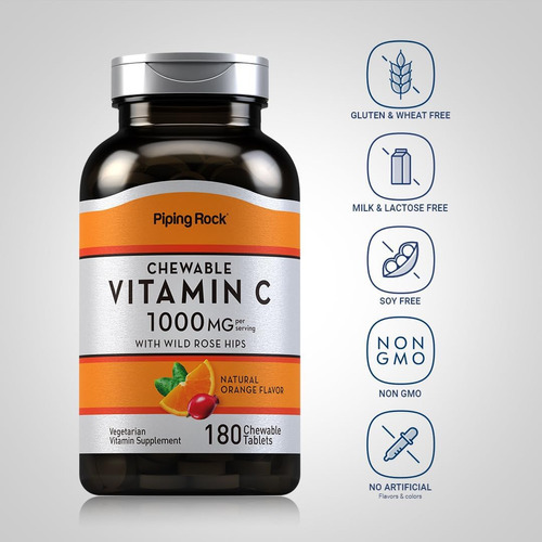 Piping Rock Vitamina C Mastigável 1000mg | 180 Comprimidos | - Imagem 3