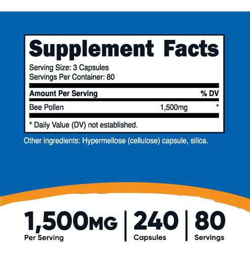 Suplemento Nutricost Bee Pollen 240 Cápsulas 80 Porções - Imagem 3