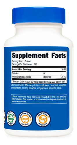 Suplemento Nutricost Iodine 325mcg 240 Comprimidos De Algas - Imagem 6