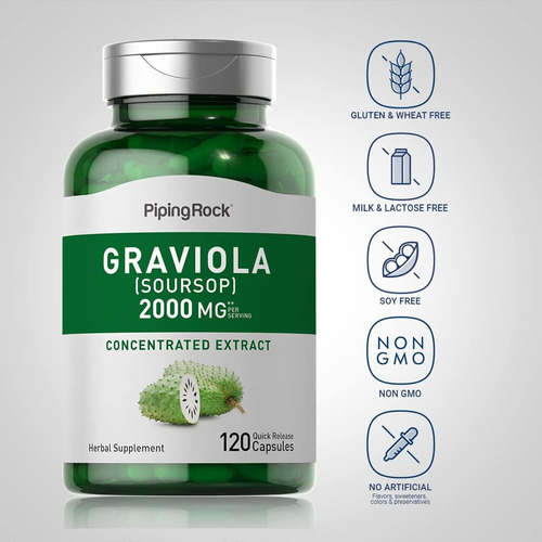 Cápsulas De Graviola Piping Rock | 2.000mg | Contagem 120 | - Imagem 3
