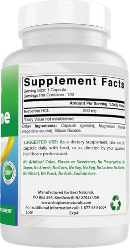 Best Naturals Berberine 500mg 120 Cápsulas - Suporta Função - Imagem 6