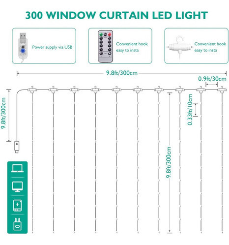 . Série De Cortinas Led Light 3x3 Decoração De Jardim Ao Ar - Imagem 4
