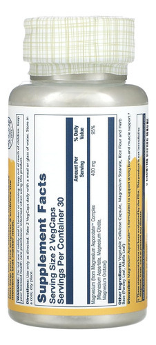 Suplemento De Asporotato De Magnésio Solaray, 200 Mg, 60 Con - Imagem 2