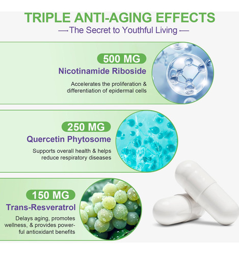 Fangcun Nad Nicotinamida Ribosídeo Resveratrol 900mg, Suplem - Imagem 2