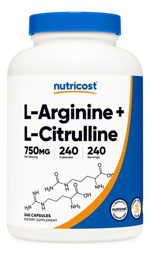 Suplemento Nutricost L-arginina L-citrulina Complex 750 Mg