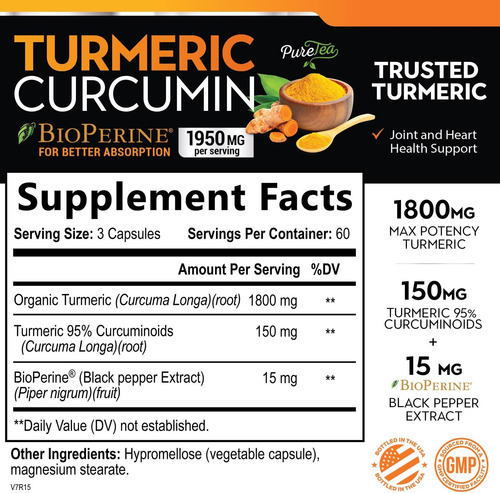 Curcumina De Cúrcuma Com Bioperine 1950 Mg, 95% De Curcuminó - Imagem 2