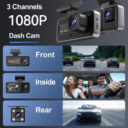 1080p Dvr Dash Cam Frontal/interior/traseira, 2 Telas, Noite - Imagem 2