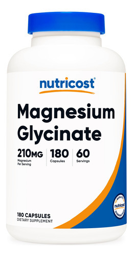Suplemento De Glicinato De Magnésio Nutricost 180 Cápsulas