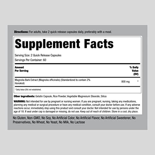 Extrato De Casca De Magnólia De Piping Rock 800 Mg | 120 Cáp