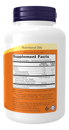 Now Foods Supplements, Óleo De Prímula 500 Mg Com Gla (ácido - Imagem 2