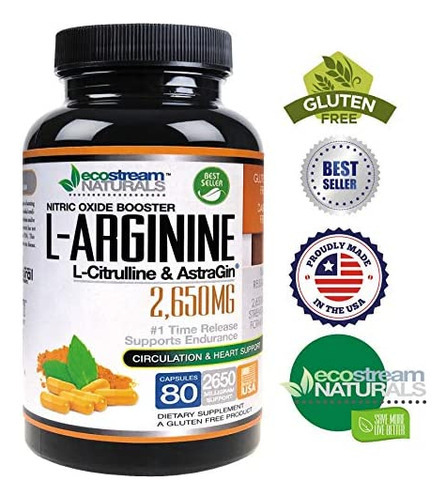 Ecostream Naturals Max 2650mg Nitric Oxide Booster L-arginin - Imagem 3