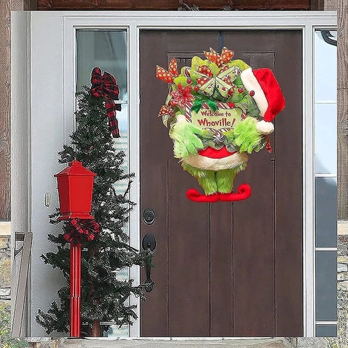 Guirlanda De Natal Grinch, Decoração De Grinalda De Porta De - Imagem 4
