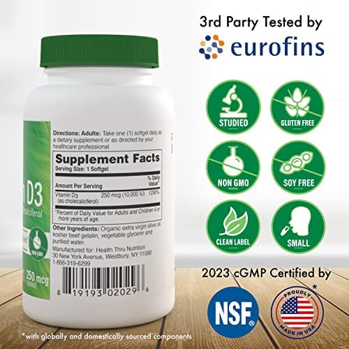 Health Thru Nutrition Vitamina D3 10.000 Ui Non Gmo 120 Min - Imagem 2