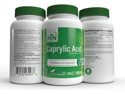 Health Thru Nutrition Ácido Caprílico 600mg 100 Cápsulas Sof - Imagem 5
