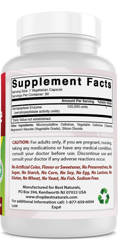 Best Naturals Serrapeptase Spus 90 Cápsulas Vegetarain - Apo