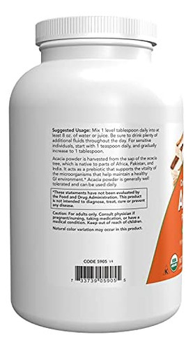 Suplementos Now, Pó Puro De Acácia, Orgânico Certificado, So - Imagem 3