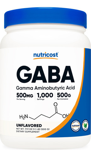 Suplemento Nutricost Pure Gaba 500g Em Pó (gama Aminobutyr)