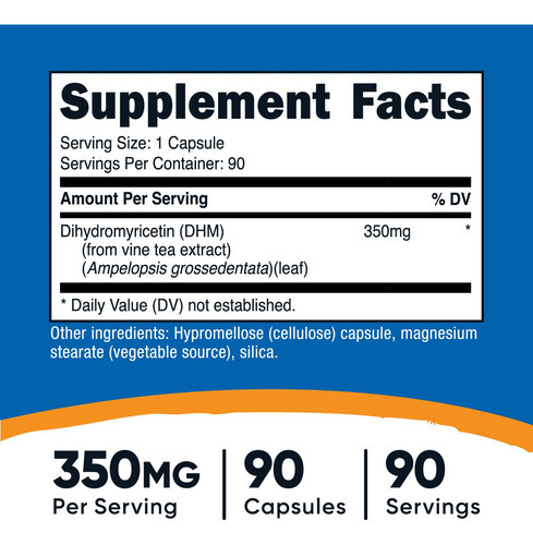 Suplemento Nutricost Dihydromyricetin (dhm) 350 Mg 90 Cápsul - Imagem 3