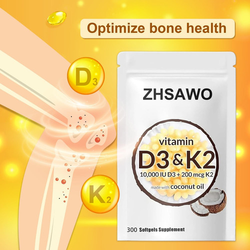 Zhsawolly 2 Em 1 Vitamina D3 K2 Suplemento Softgel, Vitamina - Imagem 2