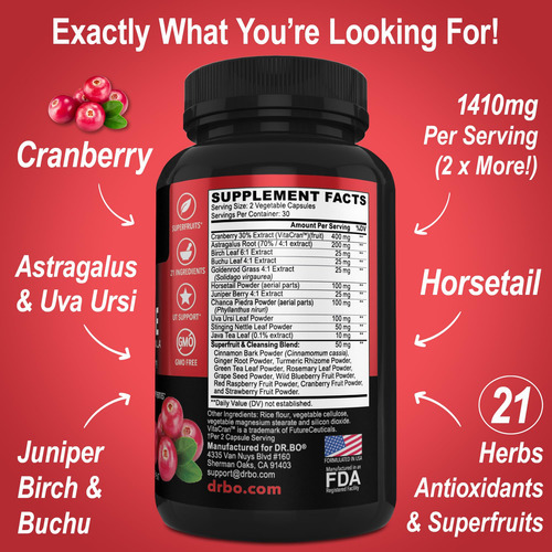 Suplemento Dr. Bo Kidney Cleanse Detox Cranberry 1410 Mg - Imagem 6