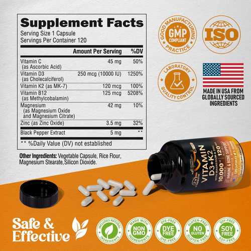 Vitamina D3 K2 - Vitamina Diu E K2 Como Mk-7 120 Mcg - Supor - Imagem 6