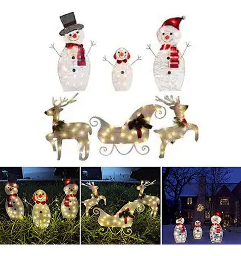 6 Peças De Luzes De Jardim De Boneco De Neve De Natal Rena