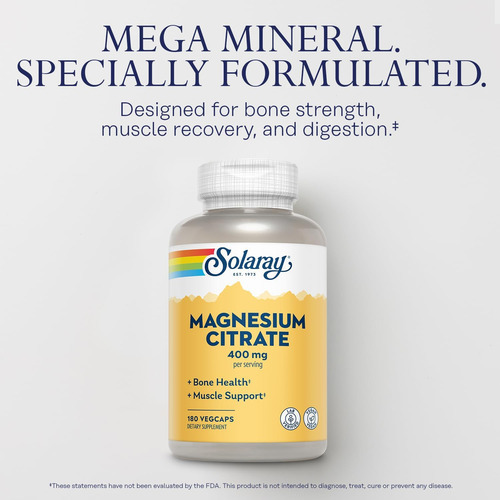 Suplemento Solaray Citrato De Magnésio, 400mg, Vegano, 18... - Imagem 3