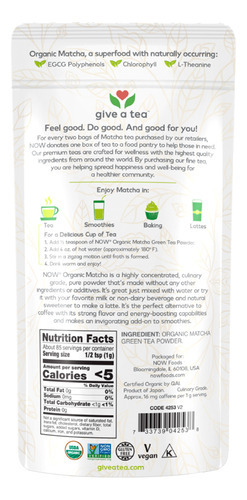 Chá Verde Matcha Em Pó Now Foods 85g Orgânico Importado - Imagem 2