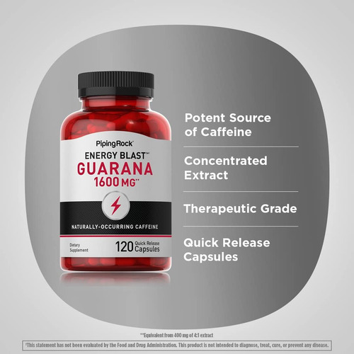 Piping Rock Guaraná Cápsulas 1600 Mg | Contagem 120 | Compri - Imagem 4