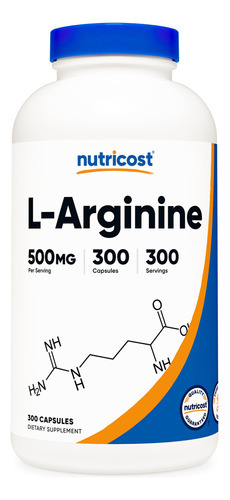 Suplemento Nutricost L-arginina 500 Mg 300 Cápsulas