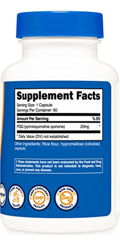 Suplemento Nutricost Pqq (pirroloquinolina Quinona) 20 Mg 60 - Imagem 4