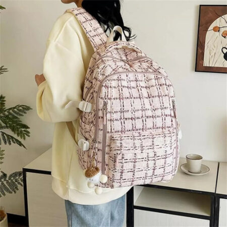 Novo Mochila De Veludo Cotelê E Morango 2024, Linda Mochila - Imagem 14