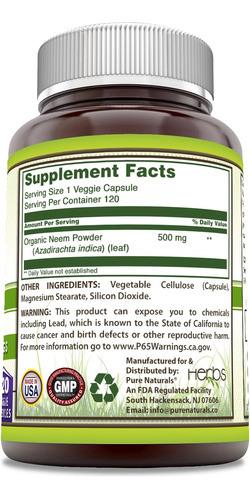 Pure Naturals Neem (feito Com Folha De Neem Natural) | Suple - Imagem 3