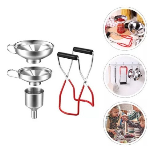 Funil De Aço Inoxidável, Pinças Para Potes, Conjunto De 4 Un - Imagem 2