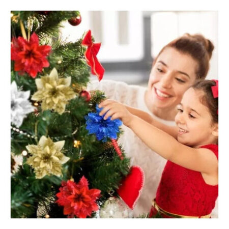 30 Peças De Flores De Natal Artificiais Douradas Brilhantes - Imagem 13
