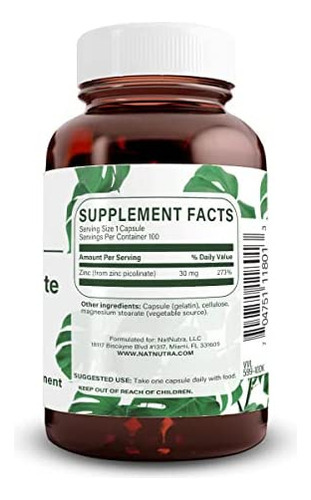 Natural Nutra Zinc Picolinate 30 Mg, Dupla Força, Cru E Puro - Imagem 2