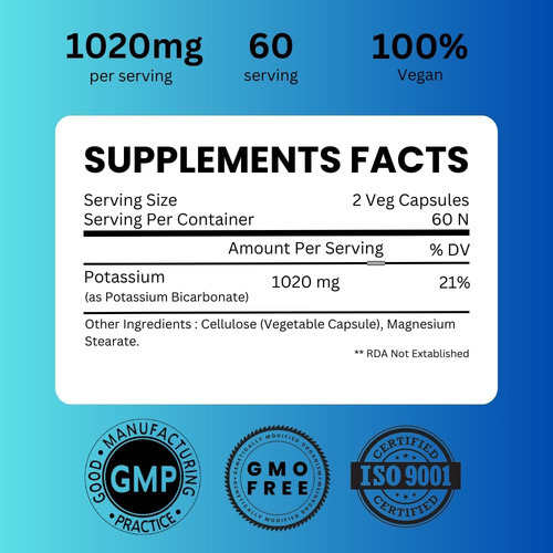 Suplemento De Potássio 1020 Mg De Bicarbonato De Potássio De - Imagem 3