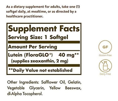 Solgar Luteína 40 Mg, 30 Cápsulas Gelatinosas - Apoia A Saú - Imagem 2