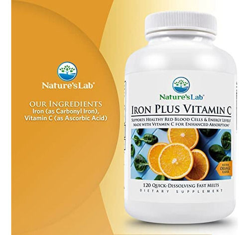 Natures Lab Iron Plus Vitamina C Fast Melt Tablets - Suave - Imagem 2