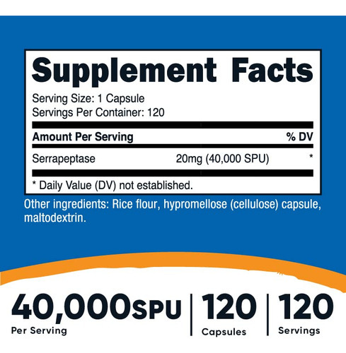 Suplemento Nutricost Serrapeptase 40.000 Spu 120 Cápsulas - Imagem 3