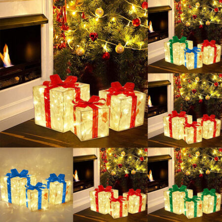 Caixa De Presente De Decoração De Natal De 3 Peças Com Luz L - Imagem 10