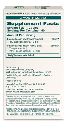 Himalaia Bacopa Organic Monnieri Suplemento De Ervas Nootróp - Imagem 2
