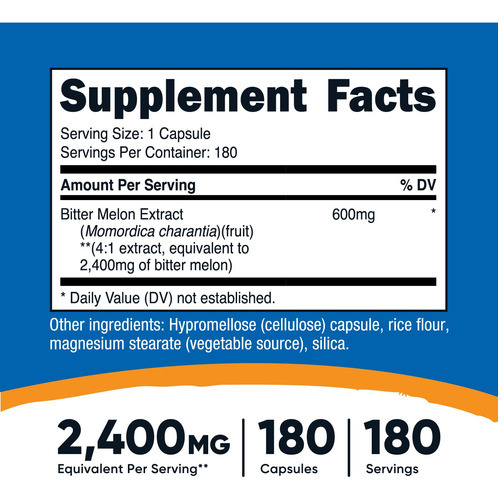 Suplemento Nutricost Bitter Melon 600 Mg (2.400 Mg Eq.) 180 - Imagem 3