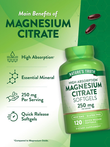Natures Magnésio Citrato Softgels | 250mg | 120 Contagem | A - Imagem 5