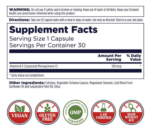 Suplemento De Vitamina K2 Lipossomal Kal Com Mk7 100 Mcg, Al - Imagem 2