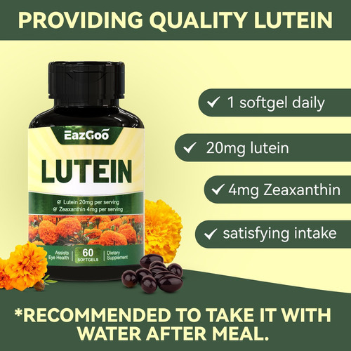 Suplementos Eazgoo Lutein Para Olhos, Luteína 20mg, Suplemen - Imagem 4